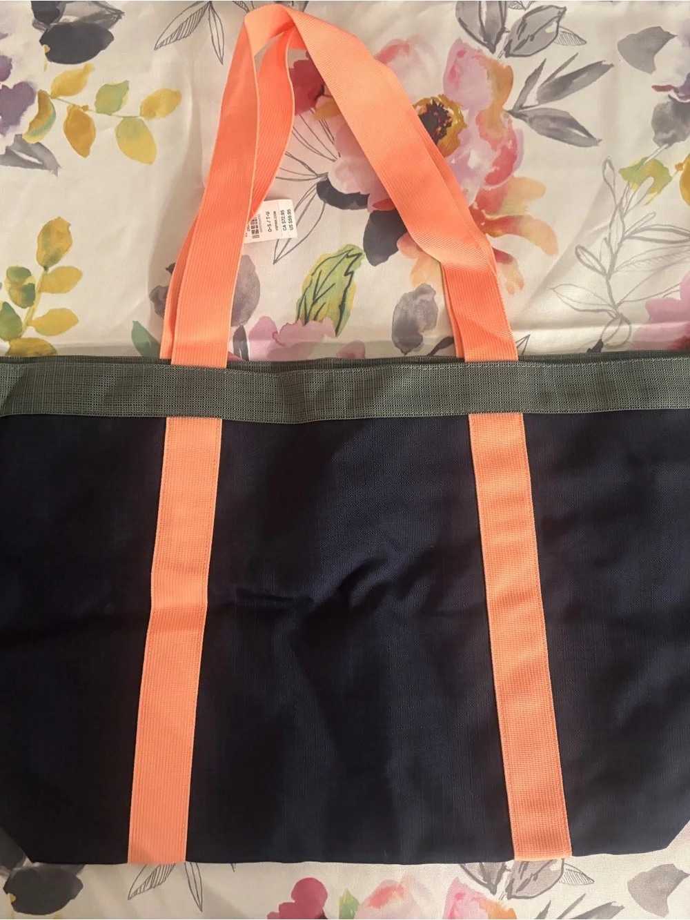 PINK Victoria's Secret Navy Tote with Orange Straps and Yellow Zip
